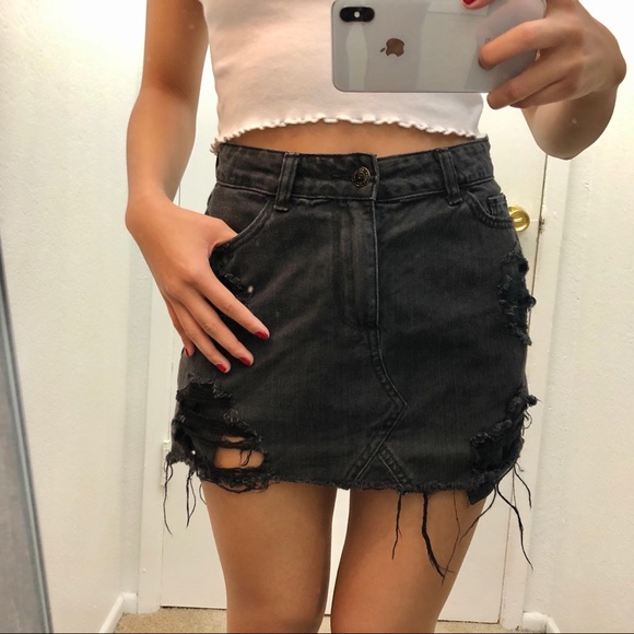 high waisted black jean skirt